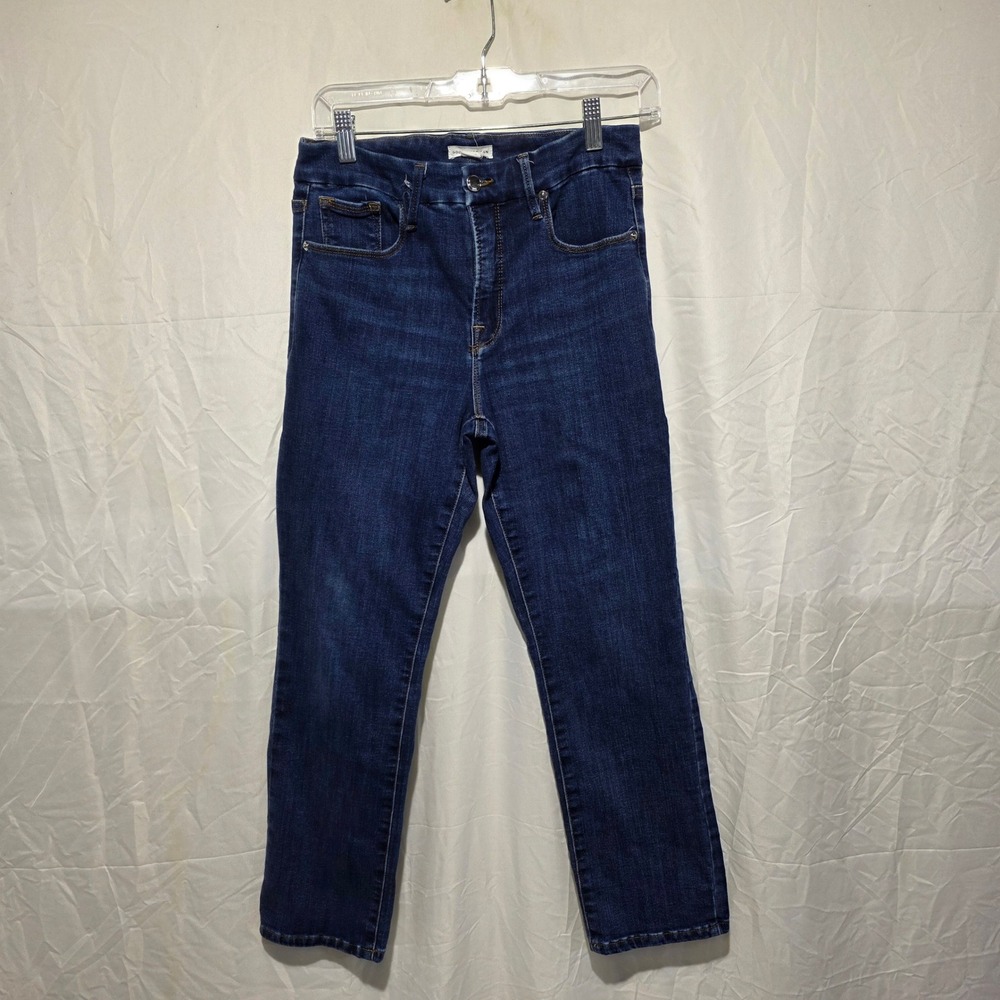 Good American High Rise Straight Leg Jeans Dark Wash Size 8 29 Indigo Denim